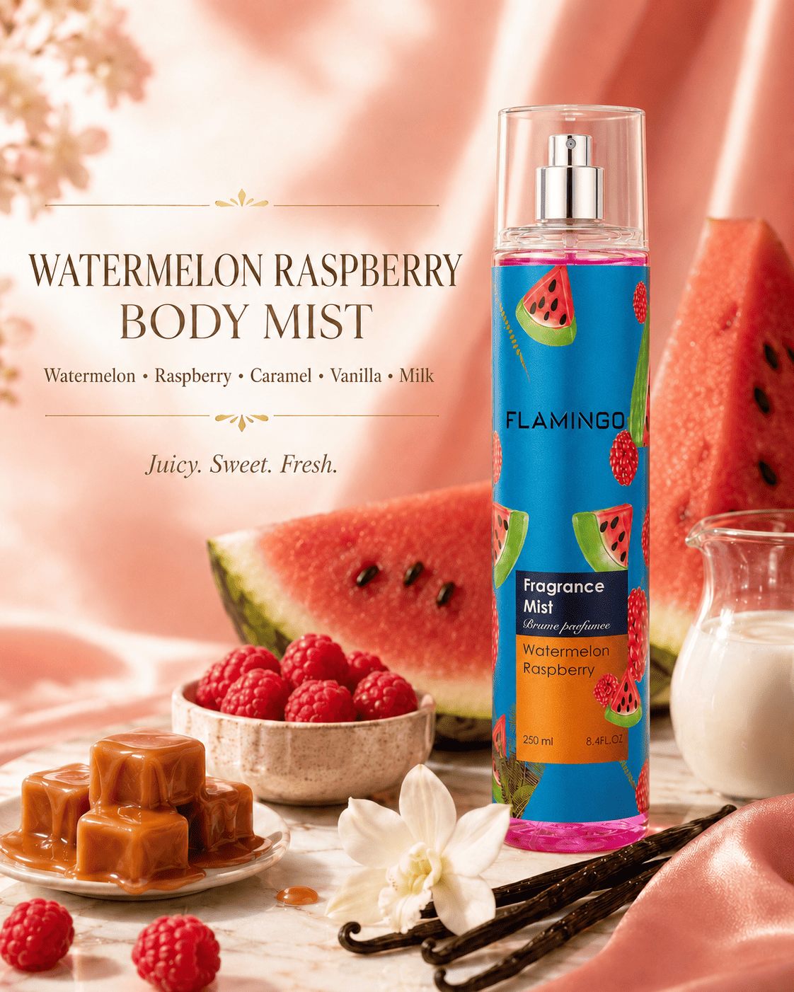 Watermelon Raspberry Body Mist 250ml | Juicy Fruity Scent – Flamingo